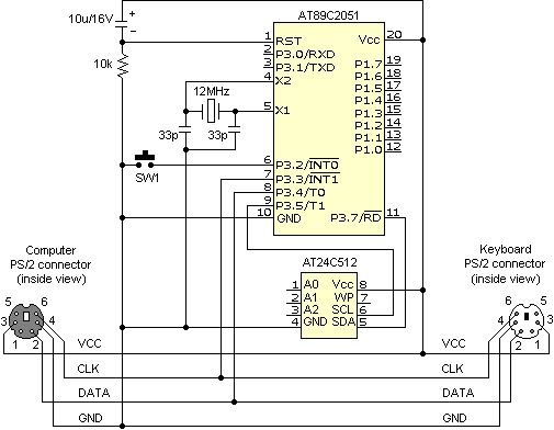 PS/2键盘记录器-原理图